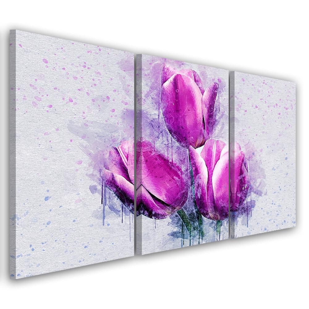 Three piece picture canvas print Tulips Flowers Pink