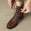 Зимние ботинки из коровьей кожи с круглым носком и толстым каблуком, модные женские ботильоны на шнуровке в стиле ретро