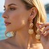 Bohemia Gold Color Metal Starfish Long Tassel Drop Earrings for Women Crystal Zircon Conch Shell Scallops Earring Beach Jewelry
