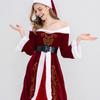Женское рождественское платье Санта-Клауса с открытыми плечами, цветное ретро-платье в стиле Yoyal с поясом и шляпой, праздничный костюм для выступлений и вечеринок
