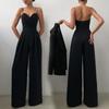 Partywear Jumpsuits Spaghetti Strap Elegant Women's High Waist Wide Leg Jumpsuits Solid Sexy Sleeveless Chiffon Strapless Long Romper Pants