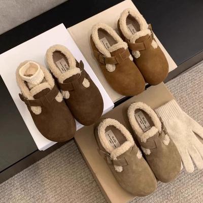 Версия из коровьей кожи увеличение внутренней высоты женские на толстой подошве бархатные теплые зимние хлопковые туфли из натуральной кожи на одной педали пушистые