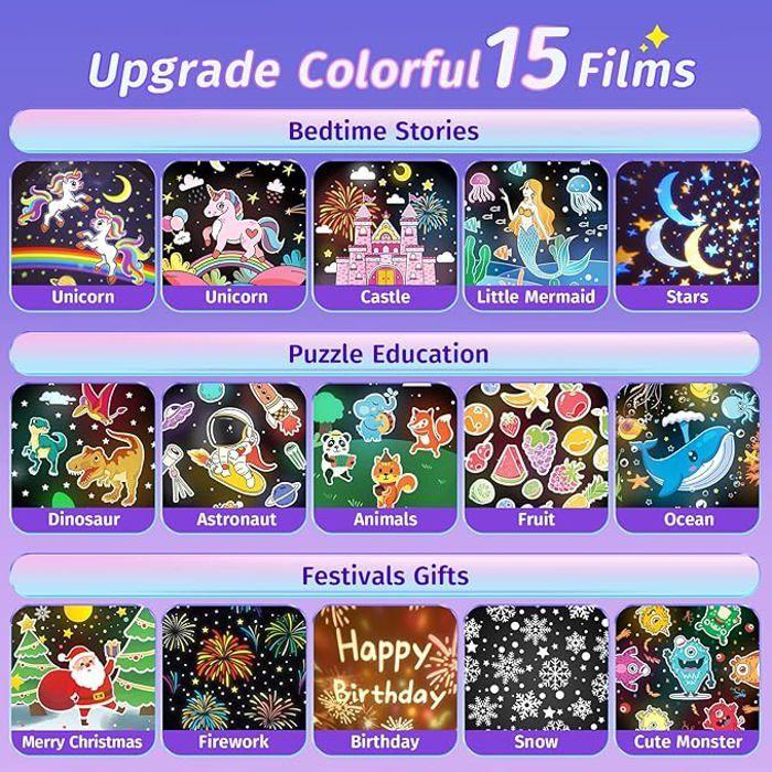 One Fire Ночник для ребенка Проектор Звездное небо, 15 Фильмов, Bluetooth Музыкальный светящийся ночник, 360° Светящаяся звезда с дистанционным управлением