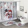 Christmas Snowman Digital Printing Shower Curtain Waterproof Shower Curtain Bathroom Rug Toilet U-Shape Mat Toilet Lid Cover Pad