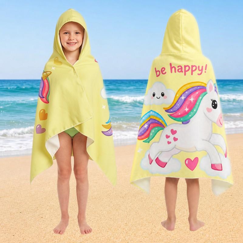 Kids Dinosaur Print Hooded Beach Towel Quick Dry Microfiber Bath Cape Pool Shower Sandproof