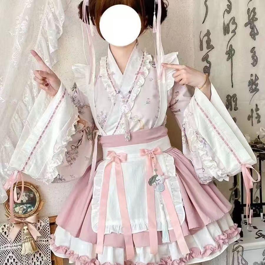 Модифицированный костюм ханьфу в стиле Лолиты с короткой юбкой градиентного цвета