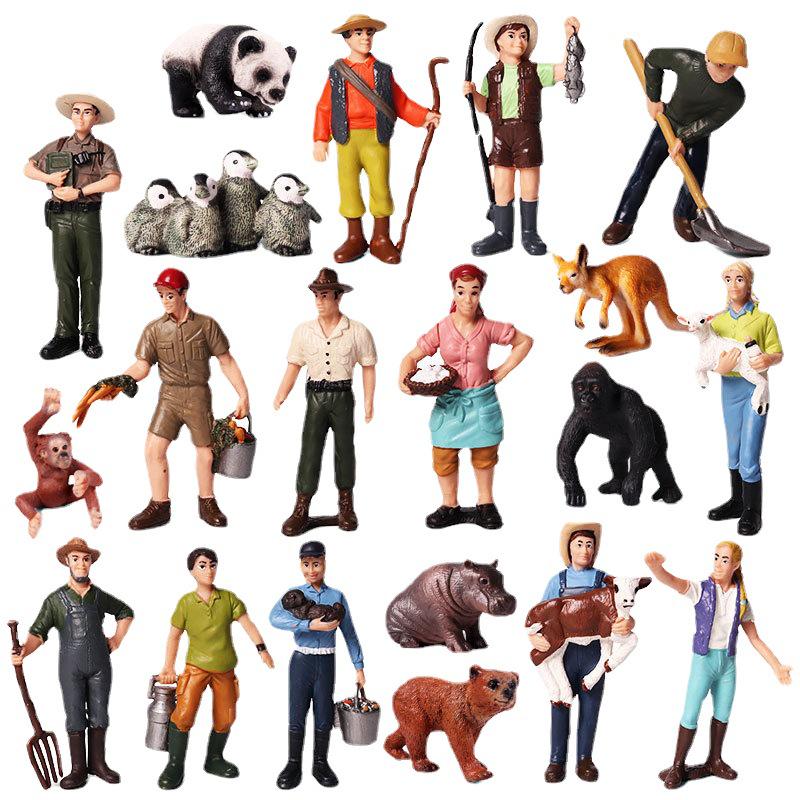Plastic Farm Figures: Farmer, Woman, Ranch Worker, Police