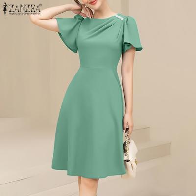 Женское повседневное свободное летнее платье с круглым вырезом и коротким рукавом