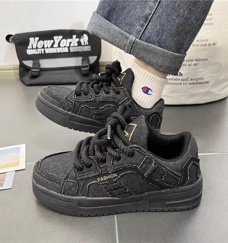 Ins Style Broken Denim Мужская обувь Ретро Кроссовки с толстой подошвой и пластинами