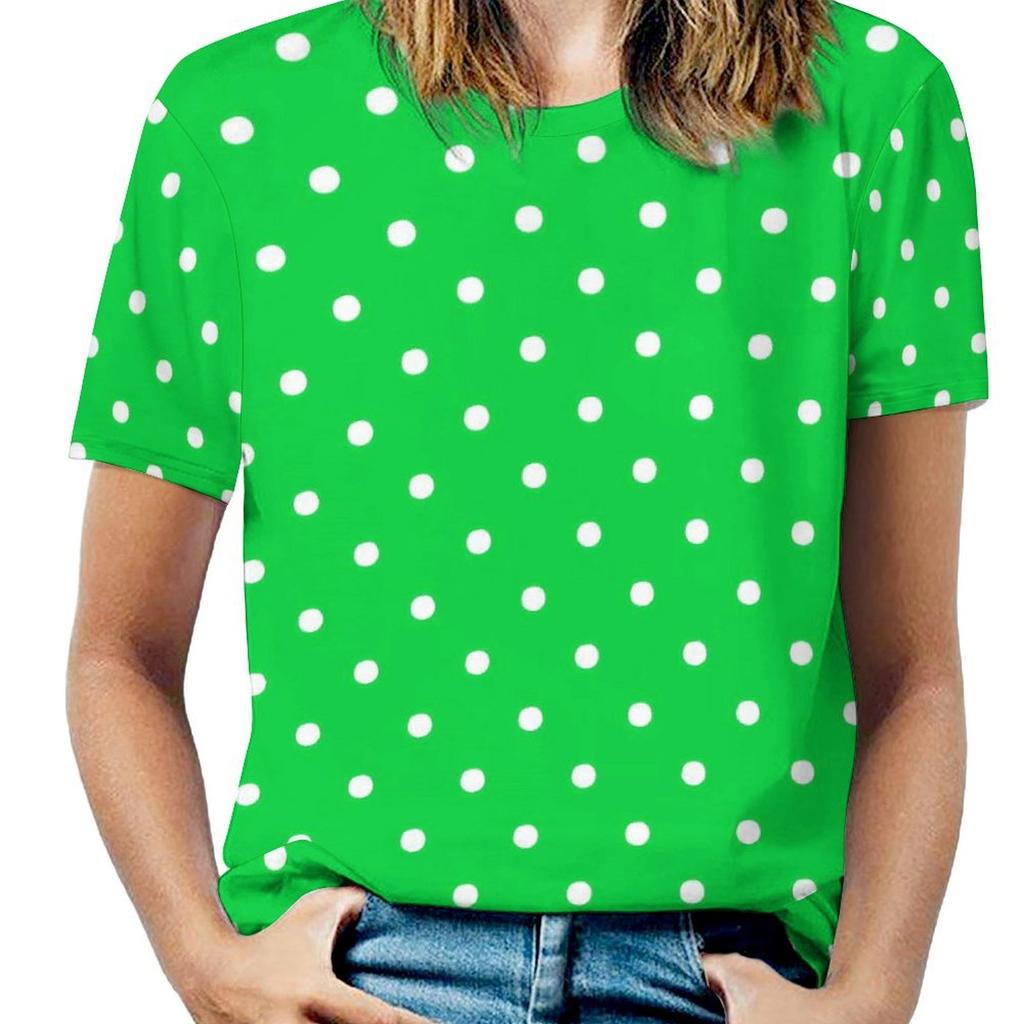 Черно-белая футболка в горошек с круглым вырезом и ретро-принтом, свободные футболки с коротким рукавом, футболки в уличном стиле для женщин, топы с пляжным дизайном