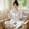 Japanese cartoon graffiti style casual imitation cotton pajamas women's sweet loungewear long sleeves trousers two-piece set