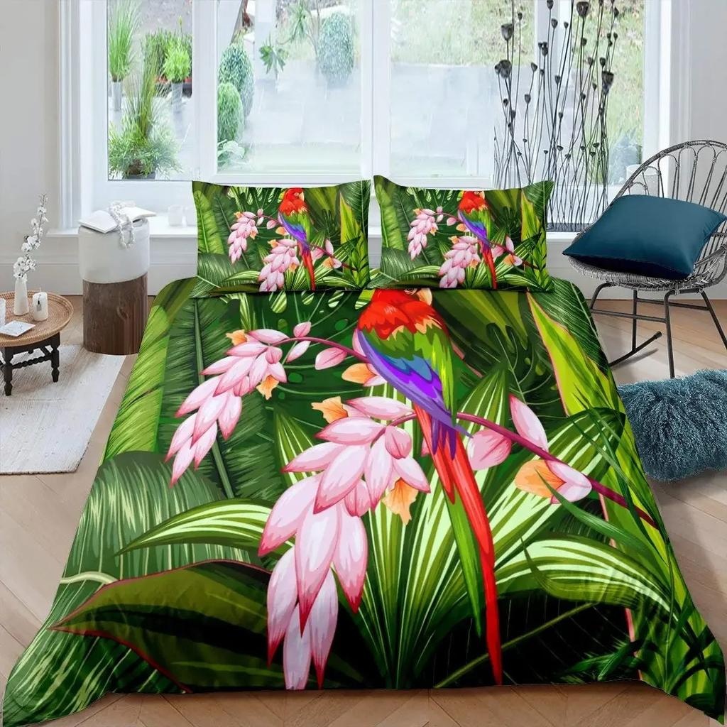 Tropical Birds Duvet Cover Watercolor Hummingbird Flowers Twin Bedclothes Exotic Wildlife White Abstract Polyester Qulit Cover