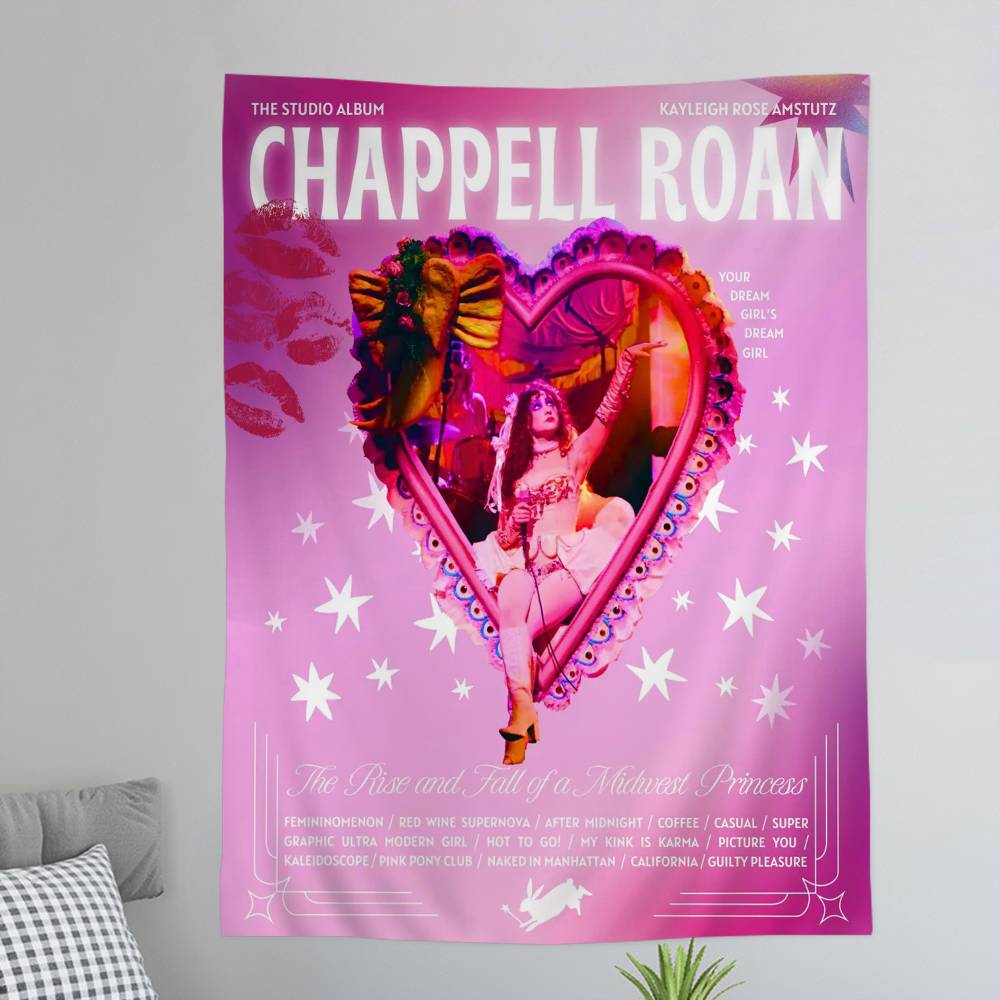 American Singer Chappell Roan Anime Tapestry Hanging Tarot Hippie Wall Rugs Dorm Home Decor
