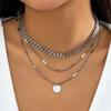 Multi-layer chain cold wind necklace, simple imitation pearl geometric disc sweet necklace
