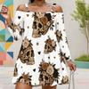 Women Plus Size Cold Shoulder Long Sleeve White Mushroom Ghost Printed Dress