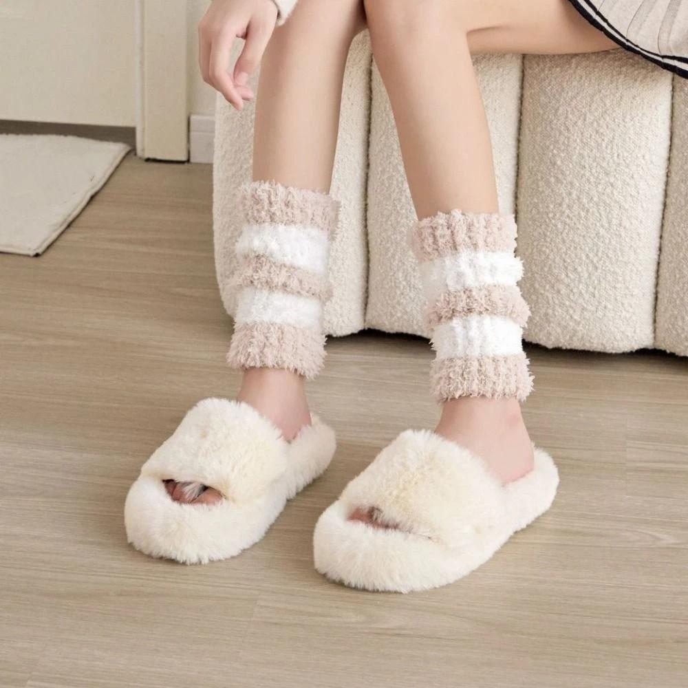 Stripe Short Tube Sock Cover Thicken Warm Winter Foot warmer Creative Coral Fleece Stockings  Girl