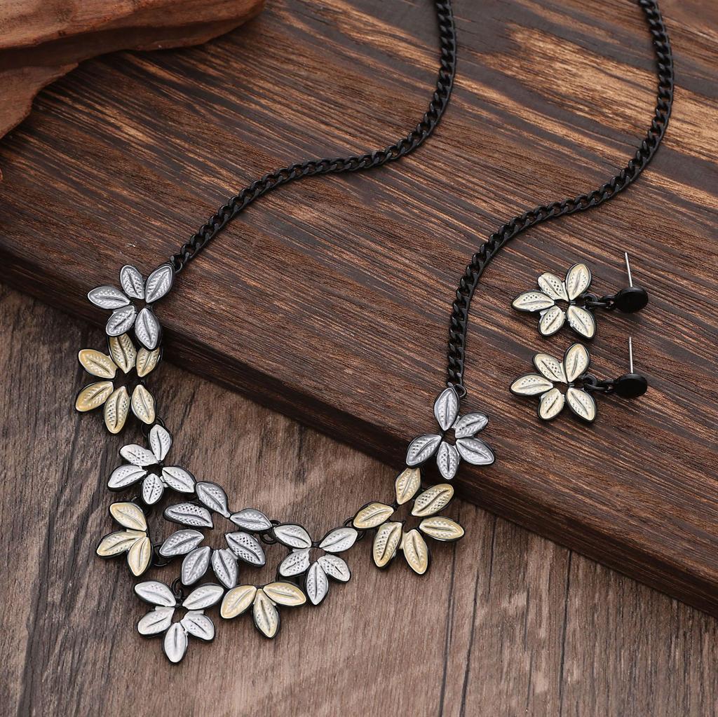 Цветные серьги-листья, ожерелье, набор, ожерелье из крупных звеньев с листьями, серьги, ожерелье, женский набор украшений