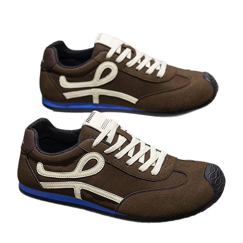 Men's Shoes Can Be Worn In All Seasons, New Trendy Round Head Versatile Breathable Lace-up Thick-soled German Training Casual Color Matching Comf