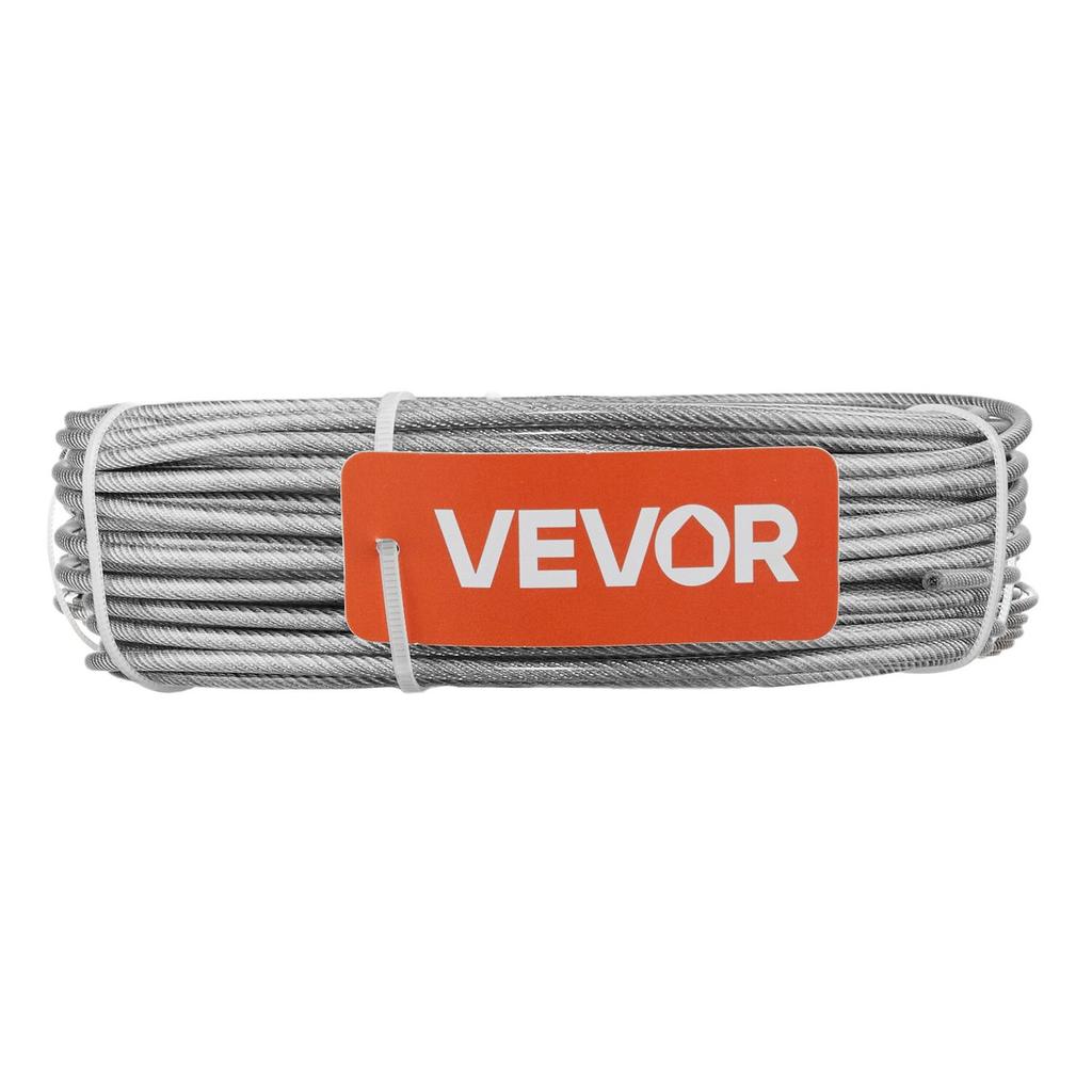 3.2 mm Wire Rope Kit, 30.5 m Length, 304 Stainless Steel Wire Cable, 2.9 kN Breaking Strength, 7 x 7 Strands Construction, Steel Cable for Deck