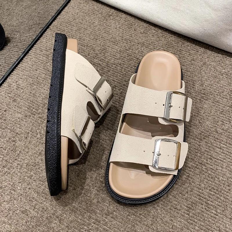 Сандалии женские с двойной пряжкой регулируемые полозья поддержка свода стопы модные летние прогулочные тапочки с открытым носком