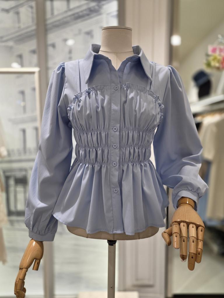 Satin Smoking Banding Long Sleeve Blouse S261k258