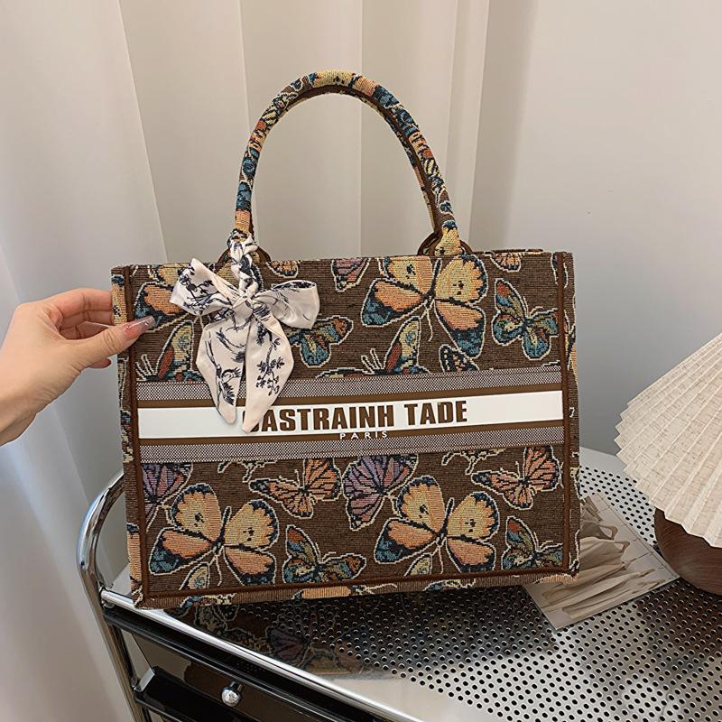 Новая высококачественная сумка-тоут контрастного цвета с бабочками, размер шелкового платка, ручная женская сумка