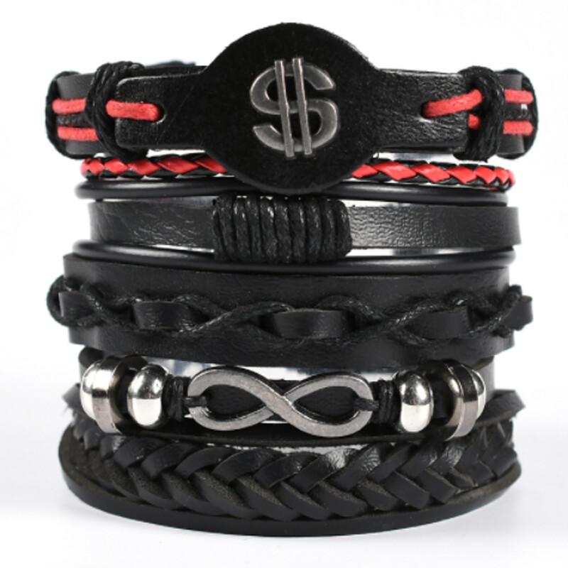 Eif Dock Vinatge Gothic Punk Skull Star Metal Multilayer Leather Bracelet Men Bracelets & Bangles Male Arm Jewelry
