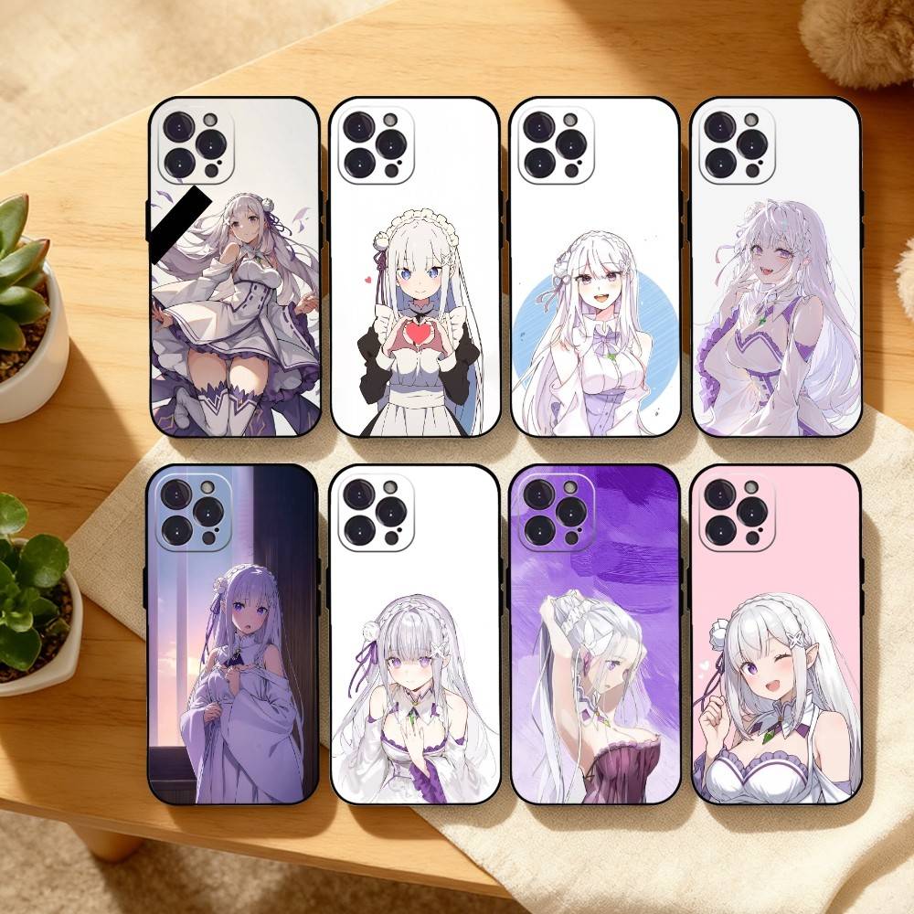Чехол для телефона Re Zero Rem Emilia для iPhone17 16 15 14 13 12 11 Pro Max Plus, 5G Мягкий черный чехол