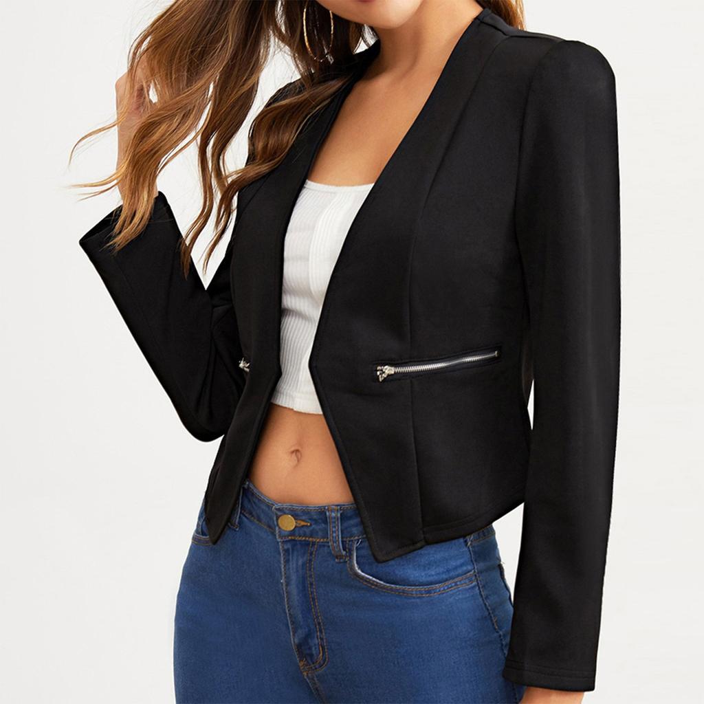 Женский повседневный однотонный кардиган без пуговиц с заниженной талией и карманами на молнии