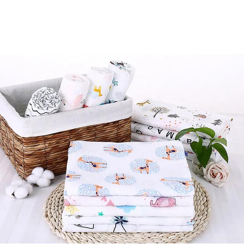120*120 Cm Soft Muslin Cotton Baby Blanket Bamboo Cotton Blanket Wrap Cute Cartoon Newborn Blankets Infant Wrap Sleepsack