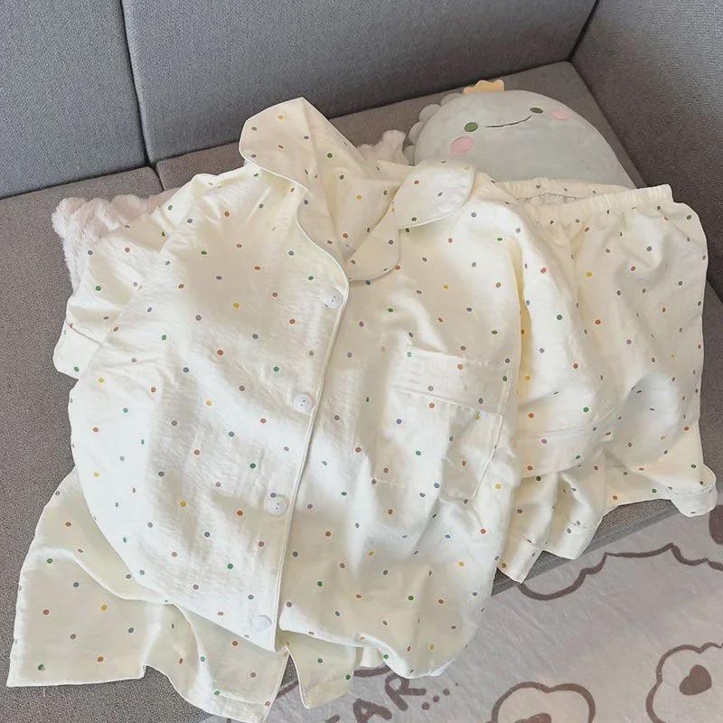 2024 Милый мультяшный женский хлопковый пижамный комплект - летний с короткими рукавами и шортами