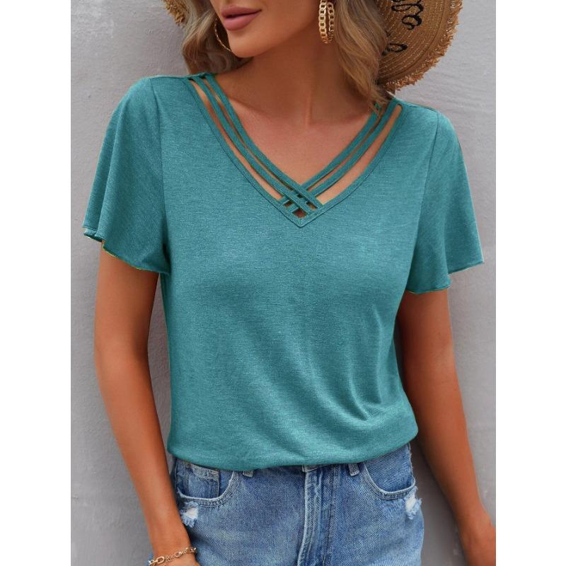 Летние однотонные топы с коротким рукавом, простые женские футболки