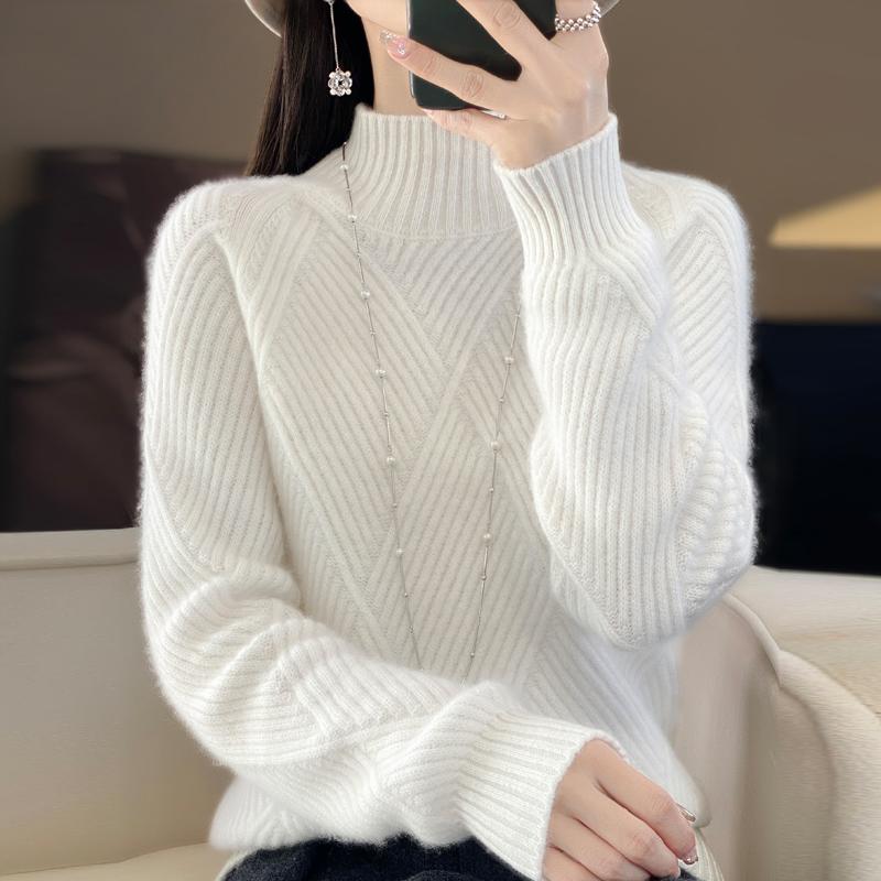 Женский кашемировый свитер Qinghe Cashmere 30% Кашемир 70% Шерсть Осенне-зимний кашемировый пуловер Мягкий и теплый