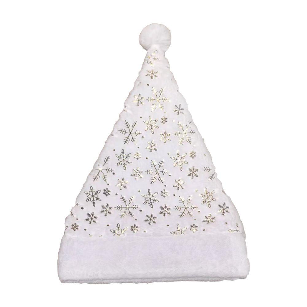 Glitter White Plush Christmas Hat Gold/Silver Foil Snowflakes/Stars Christmas Decorative Cap Adult