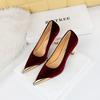 European and American Fashionable and Sexy Nightclubs Show Thin Wine Glasses and High Heels Xishi Velvet Light Mouth Metal Pointed Women's Single Shoe