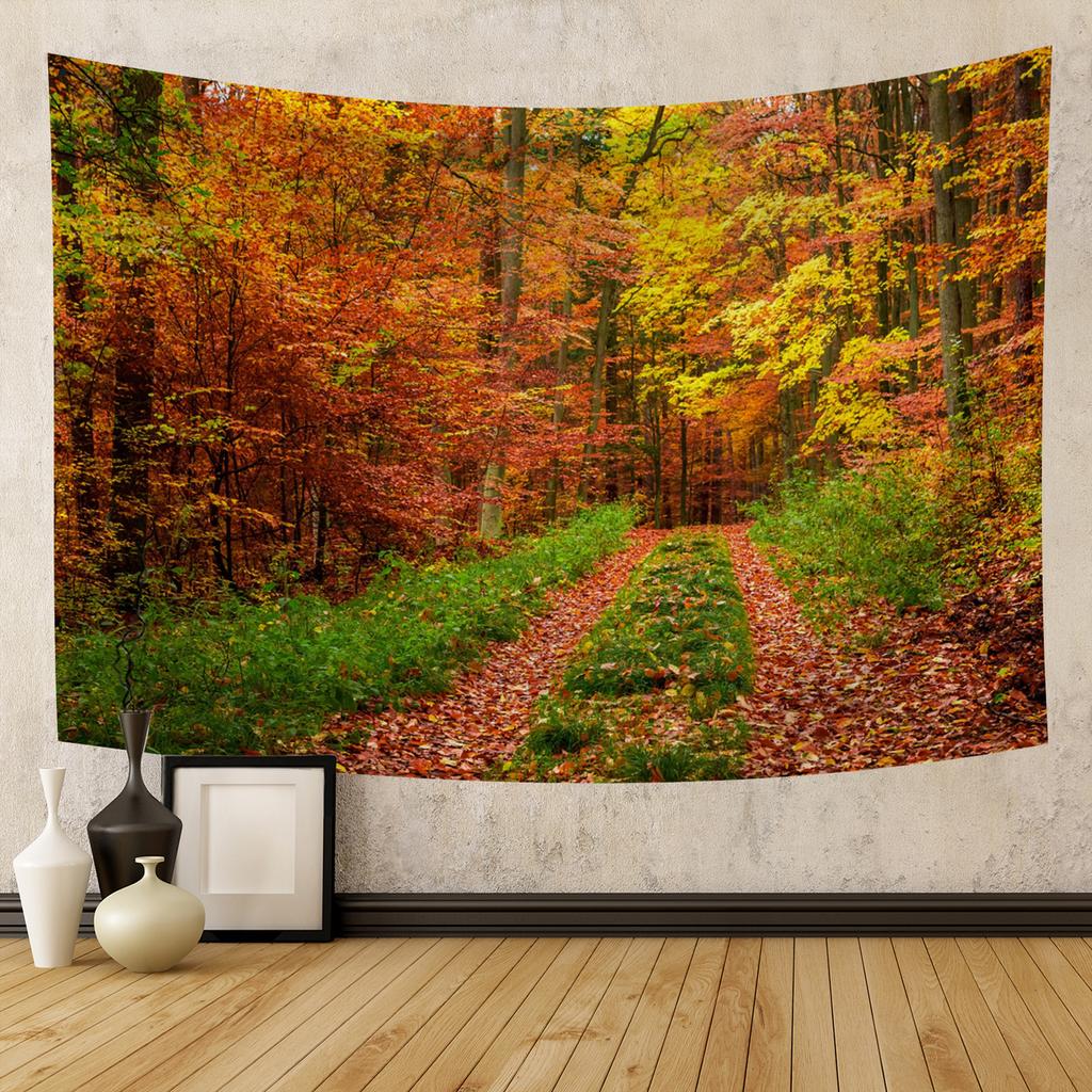 Autumn Forest Tapestry Wall Hanging Natural Fallen Leaves Landscape Hippie Tapestry Colorful Living Room Hanging Wall Tapestry