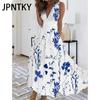 JPNTKY Women's Fashion Summer Spring Floral Print Sleeveless V-Neck Casual Dresses