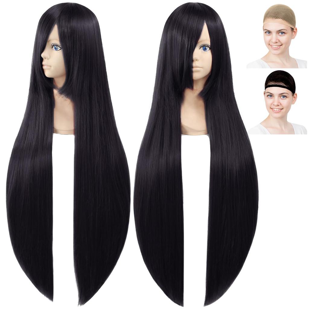 CaseEden Cosplay Wig, Premium, Smooth, Long, 100cm, Black Hair, WIG6151