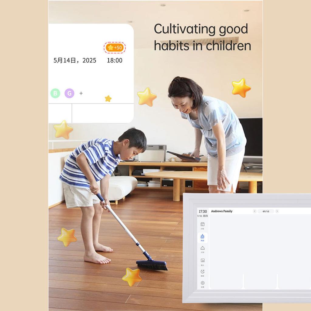Digital Calendar Planner Chore Chart 10.1inch IPS Full View LCD Screen Interactive Calendar APP Management Wall Desk Mount