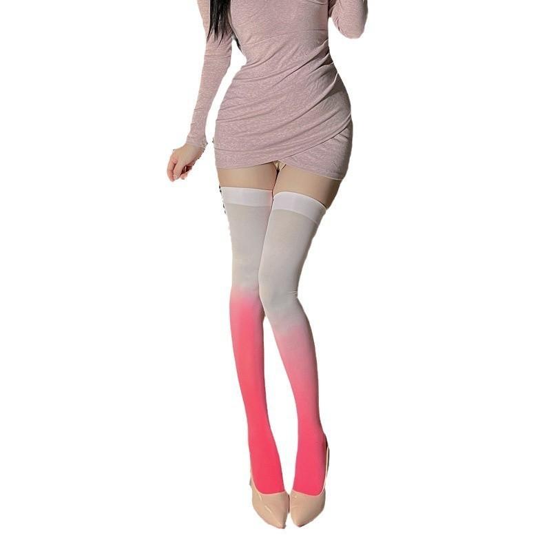 Градиентные цветные гольфы JK Гольфы Лолита Цветные блокированные длинные носки-трубы Розовые Один размер подходит всем Фиолетовый нейлон Противоскользящие японская серия