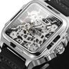 New Luxury Square Steel Skeleton Mechanical Mens Watches Automatic Movement Sports Waterproof Silicone Military Male Wristwatch