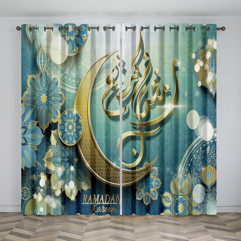 Luxury Muslim Ramadan Festival Shading Drapes Darkening Window Curtain Set for Living Room Bedroom Decor 2 Pieces Free Shiping