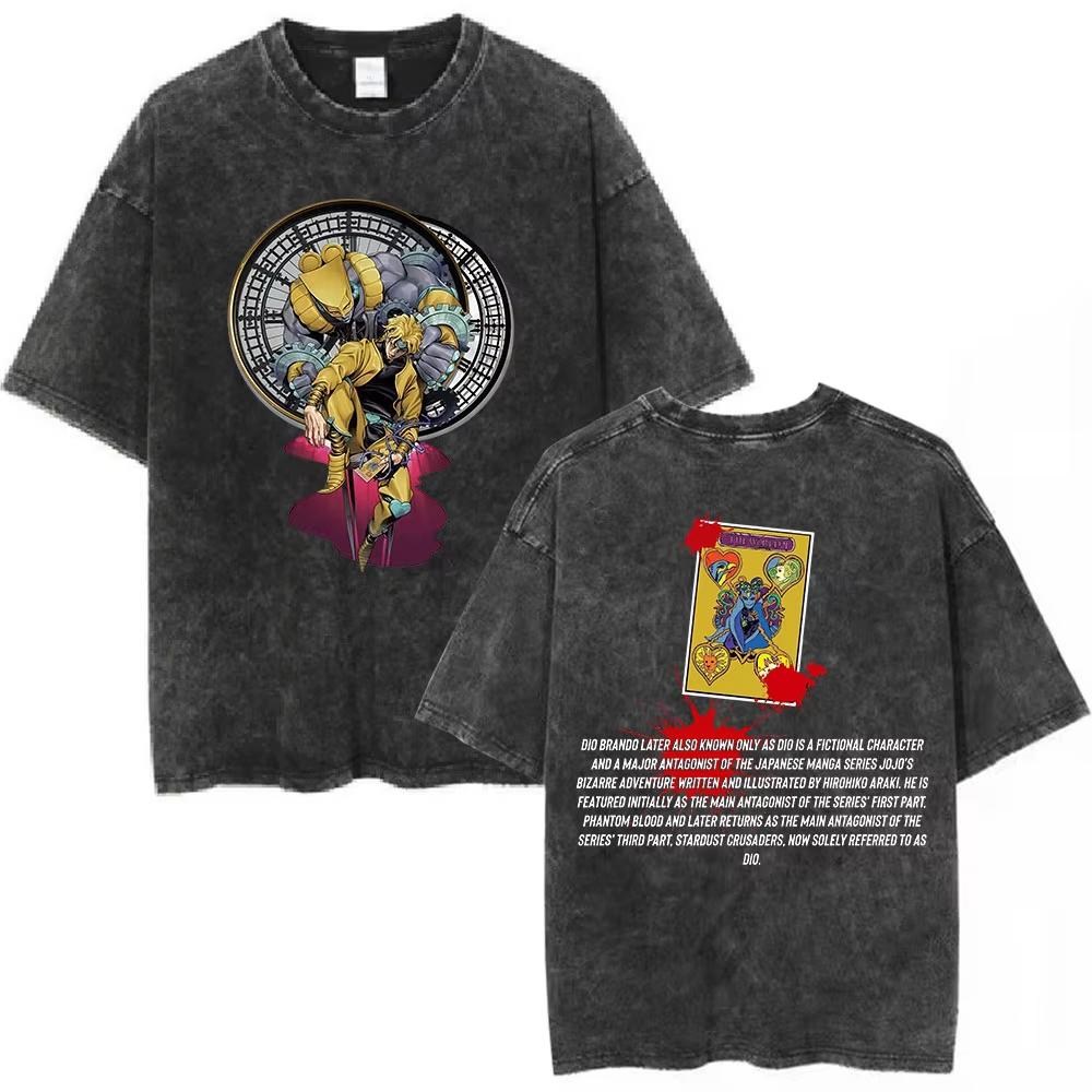 Anime JoJo Bizarre Adventure Vintage Washed T-shirt Kujo Jotaro Star Platinum T-shirts Men Women Cotton Oversized T Shirt