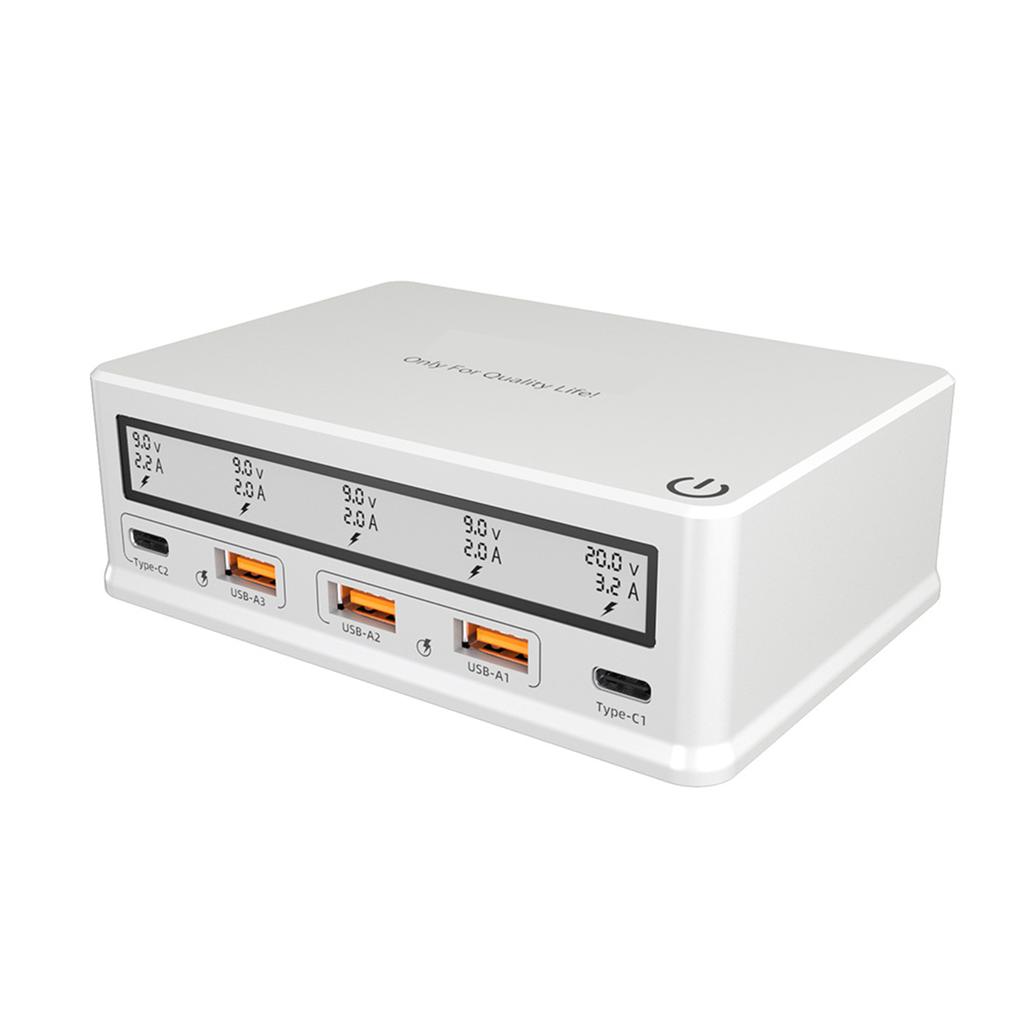 Настенное зарядное устройство USB 110 Вт 5-портовая зарядная станция USB Многопортовое зарядное устройство USB-концентратор Компактный размер с ЖК-дисплеем