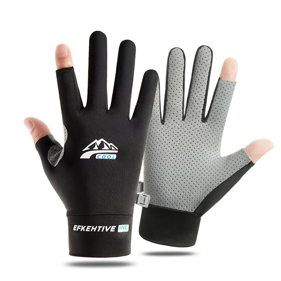 Loogdeel Sun Protection Fishing Gloves Ice Silk Sports Cycling Running Fishing Gloves Unisex Anti-Slip Breathable Anti-Uv Gloves