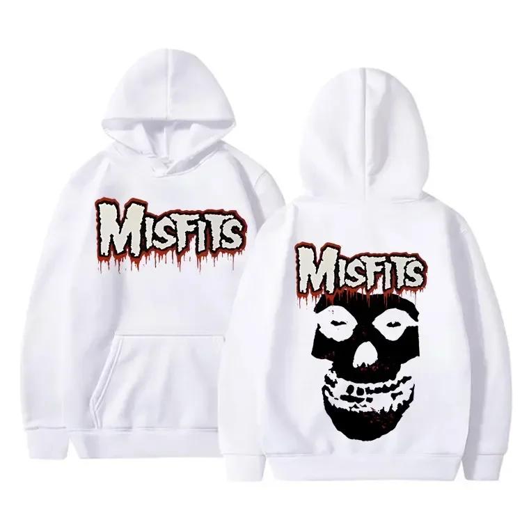 Men Autumn Winter Hoodie Misfits Band Double Sided Print Pullover Sweatshirt Punk Rock Gothic Streetwear Long Sleeve Hooded Tops