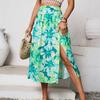 Женская весенняя юбка с цветочным принтом, летняя повседневная юбка А-силуэта с высокой талией и разрезами средней длины S-XL