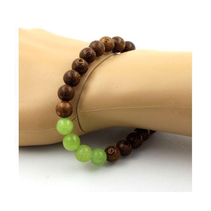Stones and Minerals. Peridot + Wood Pearl Bracelet 8 Mm. Made In France.