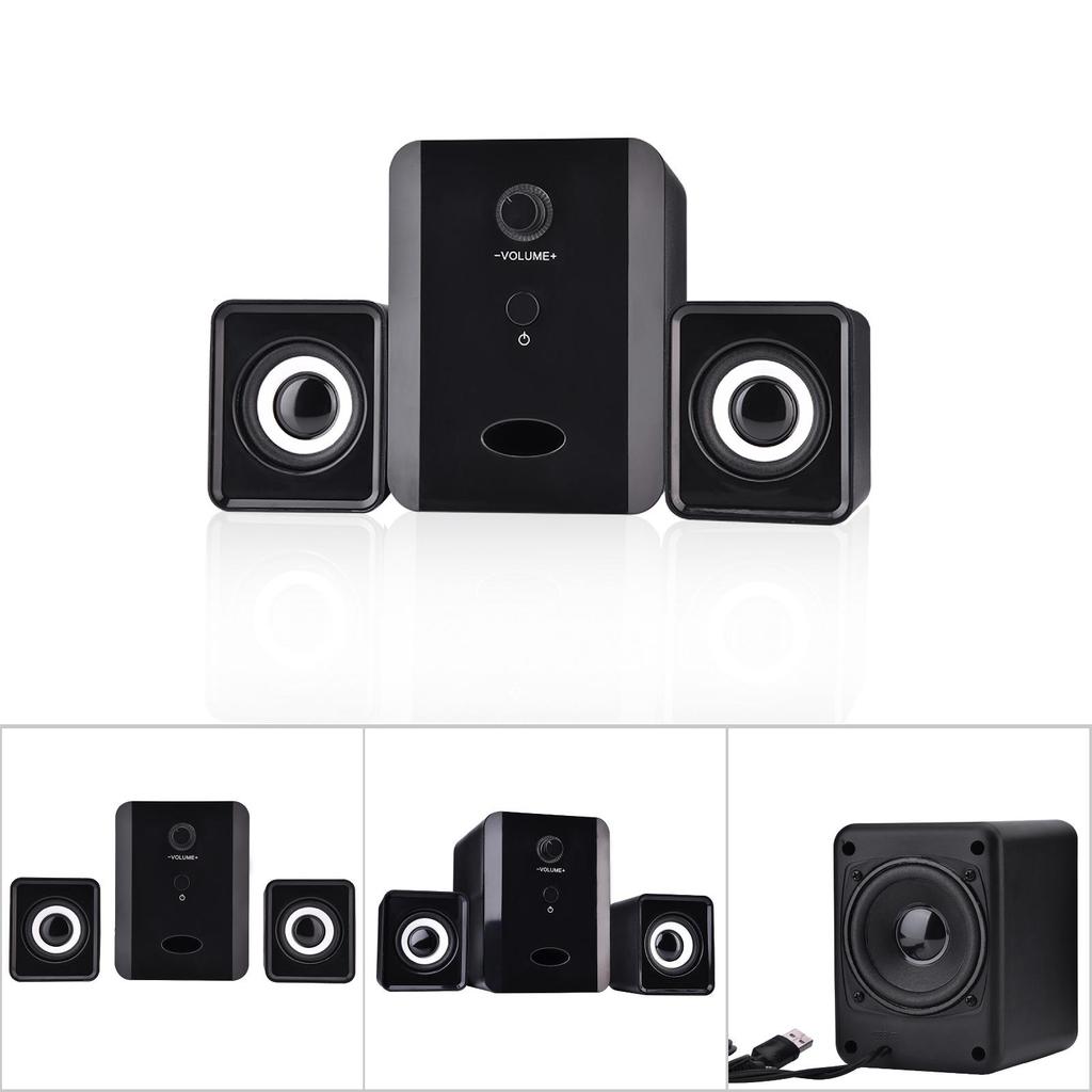Mini USB Wired Combination Speaker Bass Stereo Music Player Subwoofer for Phone Laptop Black