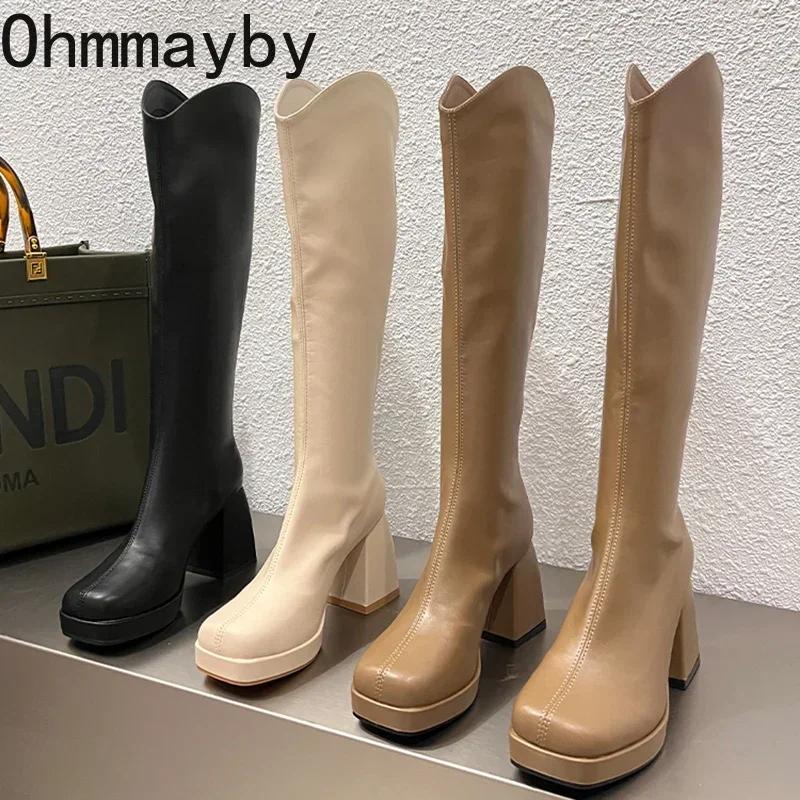 Fashion Platform Long Boots For Women Fashion Back Zippers High Heel Knee High Boots Autumn Winter Ladies Elegant Mordern Booties